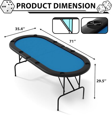 GarveeLife 8 Player Foldable Poker Table, 71 in Portable Folding Poker Game Tables with Collapsible Legs, Cup Holders, Casino Grade Felt Surface, Oval Card Game Poker Table for Game Room, Brown in Saudi Arabia