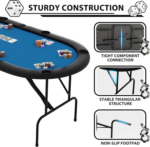 GarveeLife 8 Player Foldable Poker Table, 71 in Portable Folding Poker Game Tables with Collapsible Legs, Cup Holders, Casino Grade Felt Surface, Oval Card Game Poker Table for Game Room, Brown in Saudi Arabia