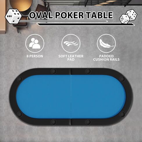GarveeLife 8 Player Foldable Poker Table, 71 in Portable Folding Poker Game Tables with Collapsible Legs, Cup Holders, Casino Grade Felt Surface, Oval Card Game Poker Table for Game Room, Brown in Saudi Arabia