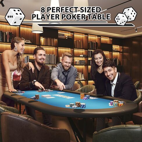 GarveeLife 8 Player Foldable Poker Table, 71 in Portable Folding Poker Game Tables with Collapsible Legs, Cup Holders, Casino Grade Felt Surface, Oval Card Game Poker Table for Game Room, Brown in Saudi Arabia