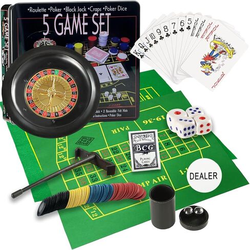 5 in 1 Professional Roulette Wheel Set, 10-inch Gambling Wheel, with 100 Chips, 3 Different Game Table Mats, Rake and Ball, Casino Games Suitable for Roulette and Texas Hold'em in Saudi Arabia