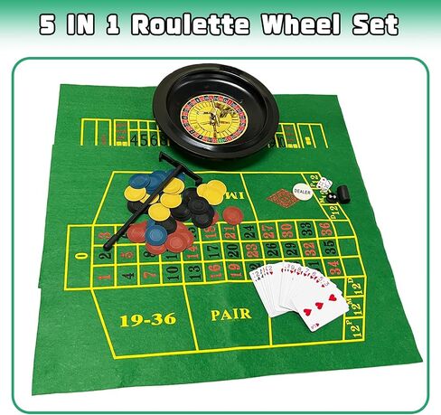 5 in 1 Professional Roulette Wheel Set, 10-inch Gambling Wheel, with 100 Chips, 3 Different Game Table Mats, Rake and Ball, Casino Games Suitable for Roulette and Texas Hold'em in Saudi Arabia