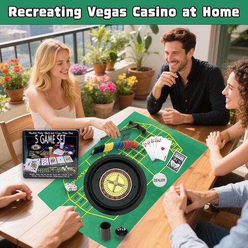 5 in 1 Professional Roulette Wheel Set, 10-inch Gambling Wheel, with 100 Chips, 3 Different Game Table Mats, Rake and Ball, Casino Games Suitable for Roulette and Texas Hold'em in Saudi Arabia