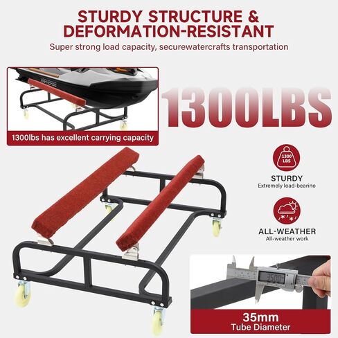 سعة 1300 رطل من PWC Dolly، جت سكي دوللي، مقطورة تخزين القارب عرض قابل للتعديل مع أربع عجلات وفرامل، حامل للقوارب الثقيلة للقوارب الشراعية in Kuwait
