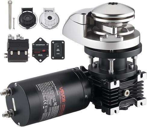 VEVOR Fishing Windlass, 12V DC 1100W, Windlass Anchor Systems Fit for 1/4-Inch Chain or 9/16 & 5/8 Inch Nylon Rope, Max Pull 700 lbs, 316 Stainless Steel Construction, for Boats 20-36 ft in Kuwait