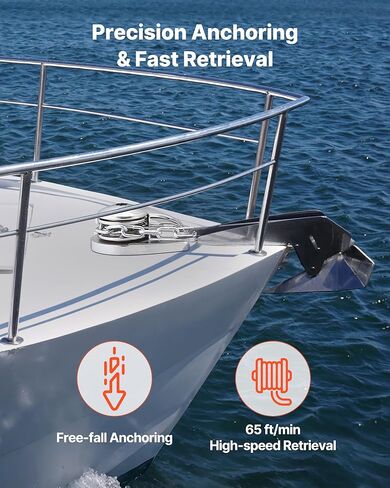 VEVOR Fishing Windlass, 12V DC 1100W, Windlass Anchor Systems Fit for 1/4-Inch Chain or 9/16 & 5/8 Inch Nylon Rope, Max Pull 700 lbs, 316 Stainless Steel Construction, for Boats 20-36 ft in Kuwait