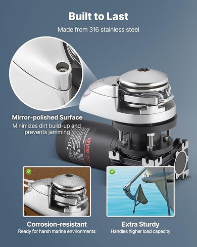 VEVOR Fishing Windlass, 12V DC 1100W, Windlass Anchor Systems Fit for 1/4-Inch Chain or 9/16 & 5/8 Inch Nylon Rope, Max Pull 700 lbs, 316 Stainless Steel Construction, for Boats 20-36 ft in Kuwait