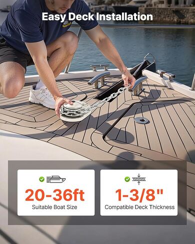 VEVOR Fishing Windlass, 12V DC 1100W, Windlass Anchor Systems Fit for 1/4-Inch Chain or 9/16 & 5/8 Inch Nylon Rope, Max Pull 700 lbs, 316 Stainless Steel Construction, for Boats 20-36 ft in Kuwait