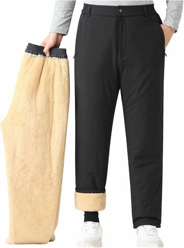 Men's Fce Lined Winter Pants, Soft Thermal Warm Trousers Casual Work Pants for Hiking Outdoor Flat Front Design in Saudi Arabia