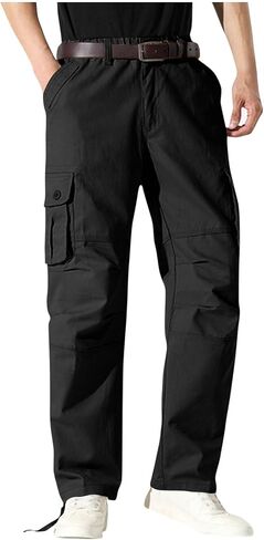 Men's Fleece Lined Cargo Pants, Cotton Blend Thermal Work Pants Casual Winter Trousers with Multi-Pockets in Saudi Arabia