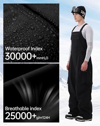 Men Ski Bib 3L Snowboard Baggy Pants Snow Overalls Waterproof Windproof Insulate Warm Winter in Saudi Arabia