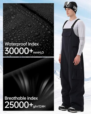 Men Ski Bib 3L Snowboard Baggy Pants Snow Overalls Waterproof Windproof Insulate Warm Winter in Saudi Arabia