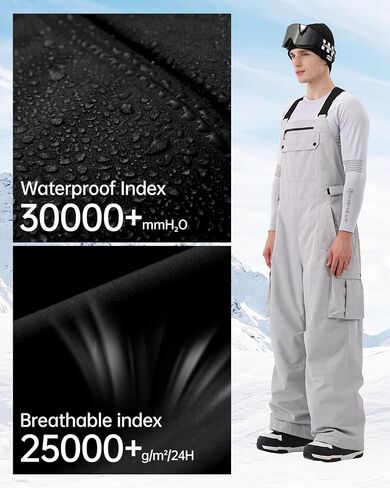 Men Ski Bib 3L Snowboard Baggy Pants Snow Overalls Waterproof Windproof Insulate Warm Winter in Saudi Arabia