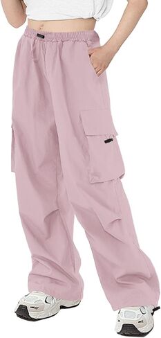 Cargo Pants Girls & Womens Parachute Drawstring Elastic Waist School Pants,6 Years - Women 2XL in Saudi Arabia