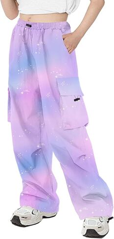 Cargo Pants Girls & Womens Parachute Drawstring Elastic Waist School Pants,6 Years - Women 2XL in Saudi Arabia