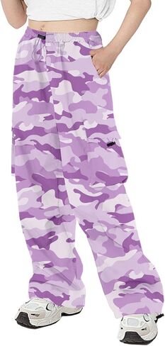 Cargo Pants Girls & Womens Parachute Drawstring Elastic Waist School Pants,6 Years - Women 2XL in Saudi Arabia