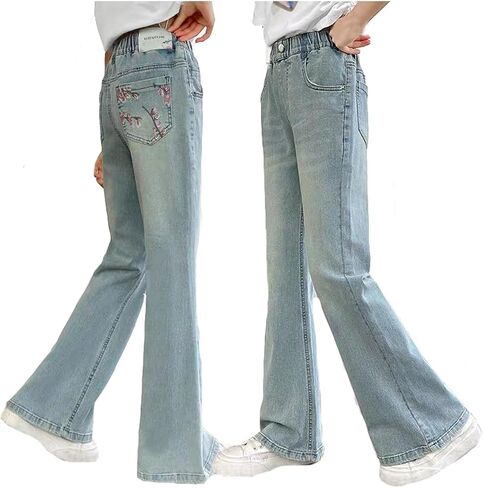 Bow Jeans for Girls Wide Leg Baggy Denim Pants Cute High Waisted Trousers Fashion Y2k Streetwear with Pockets 6-14Y in Saudi Arabia