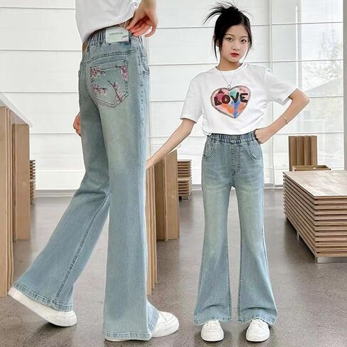Bow Jeans for Girls Wide Leg Baggy Denim Pants Cute High Waisted Trousers Fashion Y2k Streetwear with Pockets 6-14Y in Saudi Arabia