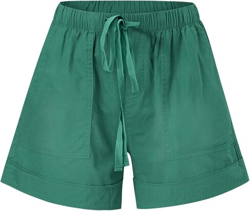 Summer Shorts for Women Cotton Linen Casual Drawstring Elastic Waist Wide Leg Shorts Flowy Beach Pants with Pockets in Saudi Arabia