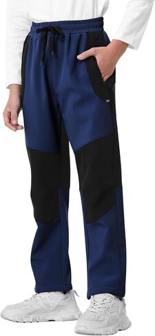 Kids Fleece Lined Snow Ski Pants Boys Girls Hiking Outdoor Pants Waterproof Elatsic Waist Insulated Trousers in Saudi Arabia