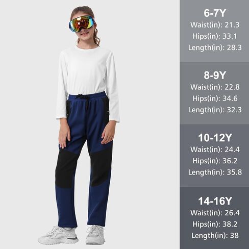 Kids Fleece Lined Snow Ski Pants Boys Girls Hiking Outdoor Pants Waterproof Elatsic Waist Insulated Trousers in Saudi Arabia
