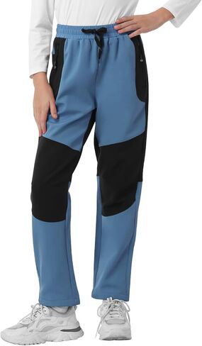 Kids Fleece Lined Snow Ski Pants Boys Girls Hiking Outdoor Pants Waterproof Elatsic Waist Insulated Trousers in Saudi Arabia