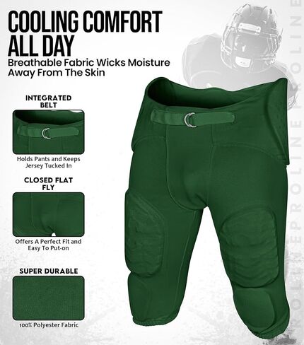Exxact Sports Proline Youth Integrated Football Pants with 7 Flex Pads, Lightweight Football Practice Pants for Protection in Saudi Arabia
