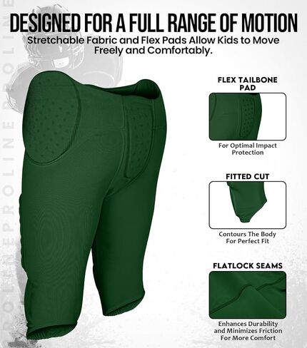 Exxact Sports Proline Youth Integrated Football Pants with 7 Flex Pads, Lightweight Football Practice Pants for Protection in Saudi Arabia
