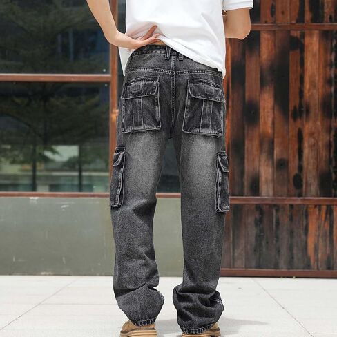 Vintage Jeans Cargo Pants for Men Baggy Wide Leg Jeans Straight Casual Denim Pants Loose Fit Relaxed Tall Trousers in Saudi Arabia