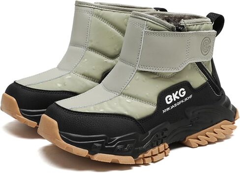 Kids Snow Ankle Boots Waterproof Winter Shoes for Boys Girls Children Youth, Anti-Slip ‌Hook & Loop‌ Zip Insulated Lined for Outdoor Cold Weather Hiking in Saudi Arabia