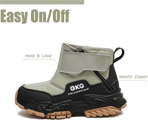 Kids Snow Ankle Boots Waterproof Winter Shoes for Boys Girls Children Youth, Anti-Slip ‌Hook & Loop‌ Zip Insulated Lined for Outdoor Cold Weather Hiking in Saudi Arabia