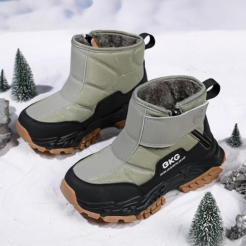 Kids Snow Ankle Boots Waterproof Winter Shoes for Boys Girls Children Youth, Anti-Slip ‌Hook & Loop‌ Zip Insulated Lined for Outdoor Cold Weather Hiking in Saudi Arabia