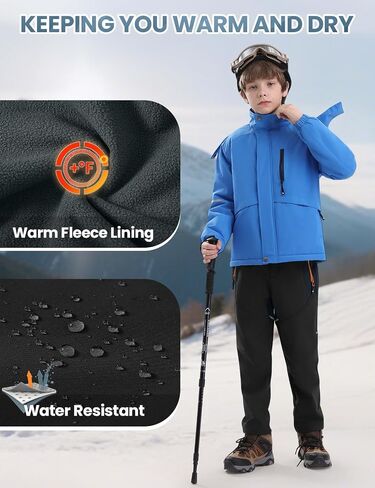 Rdruko Boys Kids Snow Ski Pants Waterproof Fleece Lined Warm Insulated Winter Pants for Outdoor Snowboard in Saudi Arabia