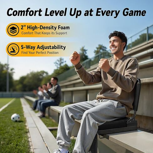مقاعد ملعب مُدفأة مع دعم خلفي للمبيض، مقعد وسادة سميك قابل للحمل بخمسة زوايا وارتفاع قابل للتعديل مع حقيبة تخزين حامل أكواب، يتضمن حزام الكتف، يستخدم للأحداث الرياضية والحفلات الموسيقية in Kuwait