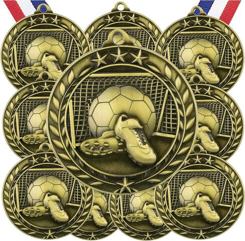 Express Medals Soccer Gold Medals Trophy Award with Neck Ribbons WAMG-960 - (Pack of 10) in Saudi Arabia