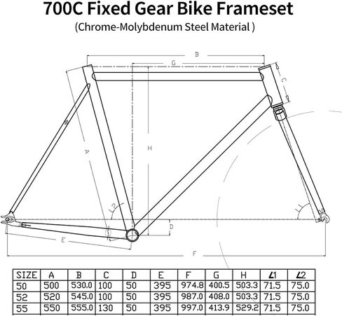 50 52 55CM Cr-Mo Steel Bike Frame 700C Fixed Gear Frameset Track C Brake 100/120mm Quick Release BSA BB68mm(Silver,55cm) in Saudi Arabia