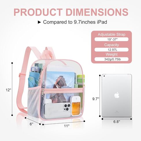 حقيبة ظهر شفافة من USPECLARE معتمدة بمقاس 12 × 11 × 6، حقيبة ظهر شفافة مقاومة للماء مناسبة للحفلات الموسيقية والعمل الرياضي in Kuwait
