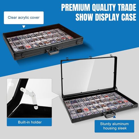 Large Cards Trade Show Display Case, Portable Aluminum Trading and Graded Card Display Frame with Locks, Table Top Aluminum Holder with Clear Acrylic Showcase for Jewelry Craft Collector Shows in Saudi Arabia