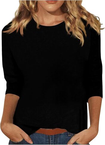 COTECRAM المرأة عادية 3/4 طول الأكمام بلايز العصرية قمصان فضفاضة Crewneck مطبوعة بلوزة لطيف الجرافيك تيز الستر in Kuwait
