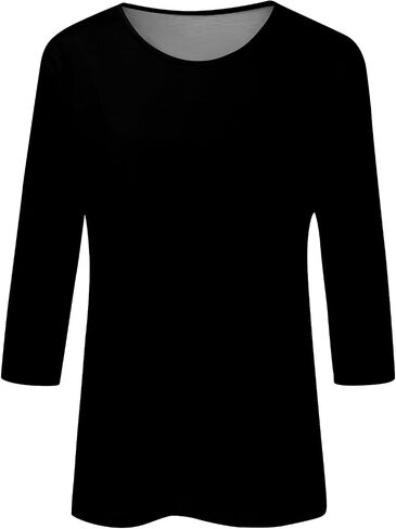 COTECRAM المرأة عادية 3/4 طول الأكمام بلايز العصرية قمصان فضفاضة Crewneck مطبوعة بلوزة لطيف الجرافيك تيز الستر in Kuwait