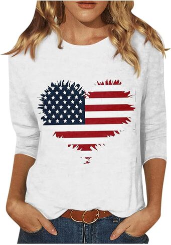 COTECRAM المرأة عادية 3/4 طول الأكمام بلايز العصرية قمصان فضفاضة Crewneck مطبوعة بلوزة لطيف الجرافيك تيز الستر in Kuwait