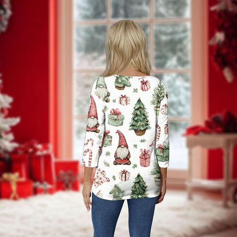 COTECRAM المرأة عادية 3/4 طول الأكمام بلايز العصرية قمصان فضفاضة Crewneck مطبوعة بلوزة لطيف الجرافيك تيز الستر in Kuwait