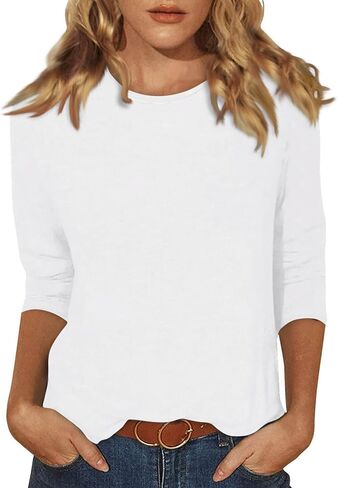 COTECRAM المرأة عادية 3/4 طول الأكمام بلايز العصرية قمصان فضفاضة Crewneck مطبوعة بلوزة لطيف الجرافيك تيز الستر in Kuwait