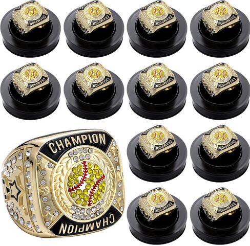 Landical 12 Pcs Softball Champion Rings Softball Championship Trophy Rings Sport Ball Games Award Gift with Display Neck Chain and Stand for Tournament or Champion Winner in Saudi Arabia