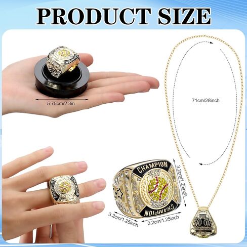 Landical 12 Pcs Softball Champion Rings Softball Championship Trophy Rings Sport Ball Games Award Gift with Display Neck Chain and Stand for Tournament or Champion Winner in Saudi Arabia