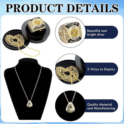 Landical 12 Pcs Softball Champion Rings Softball Championship Trophy Rings Sport Ball Games Award Gift with Display Neck Chain and Stand for Tournament or Champion Winner in Saudi Arabia