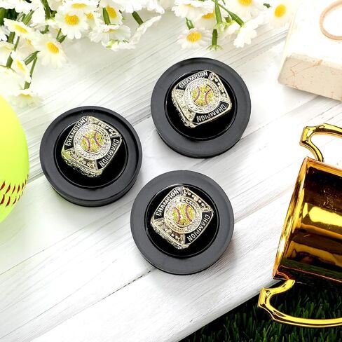 Landical 12 Pcs Softball Champion Rings Softball Championship Trophy Rings Sport Ball Games Award Gift with Display Neck Chain and Stand for Tournament or Champion Winner in Saudi Arabia