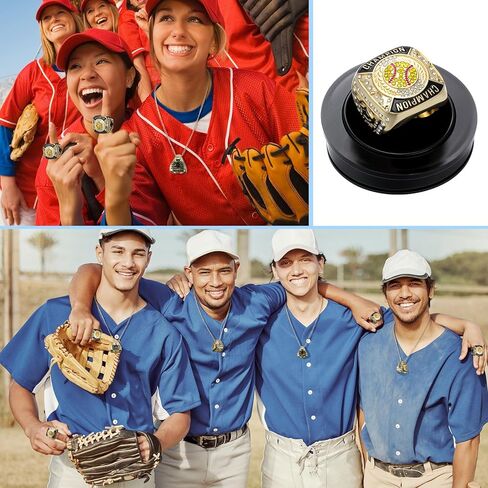 Landical 12 Pcs Softball Champion Rings Softball Championship Trophy Rings Sport Ball Games Award Gift with Display Neck Chain and Stand for Tournament or Champion Winner in Saudi Arabia