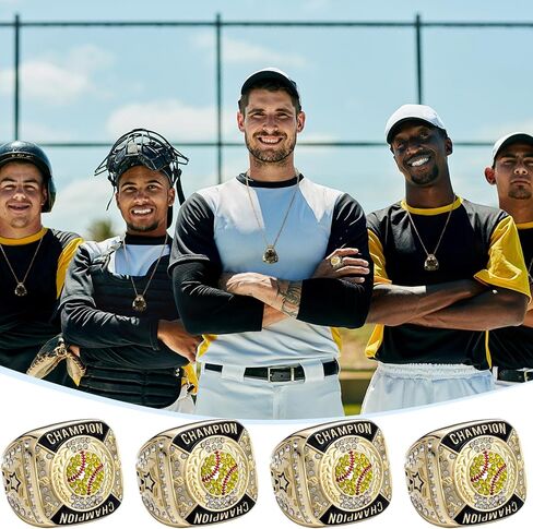 Landical 12 Pcs Softball Champion Rings Softball Championship Trophy Rings Sport Ball Games Award Gift with Display Neck Chain and Stand for Tournament or Champion Winner in Saudi Arabia