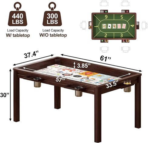 DND Table for Immersive RPG Sessions & Dining - Multi Game Table for Adults w/Removable Top & Anti-Slip Surface - Board Game Table with 4-6 Player Capacity for Game Nights in Saudi Arabia